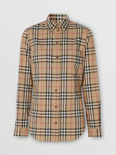 Shop Burberry Button-down Collar Vintage Check Cotton Shirt In Archive Beige