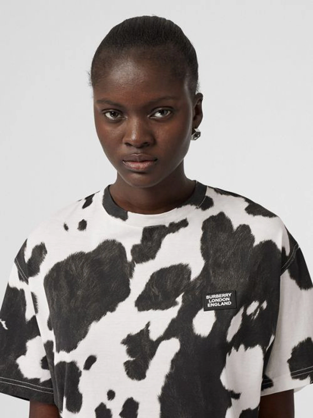 Burberry Logo Detail Cow Print Cotton Oversized T shirt In Black ModeSens