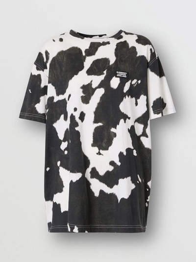 Shop Burberry Logo Detail Cow Print Cotton Oversized T-shirt In Black