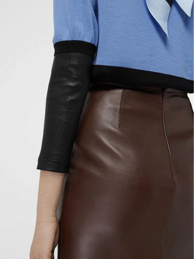 Shop Burberry Lambskin Pencil Skirt In Mahogany