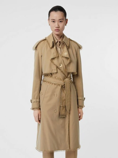 Shop Burberry Ring-pierced Cotton Gabardine Trench Coat In Pale Honey