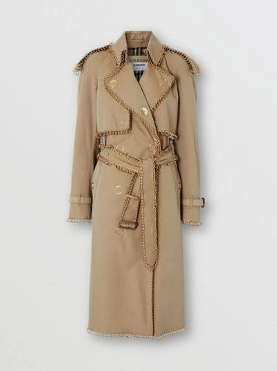 Shop Burberry Ring-pierced Cotton Gabardine Trench Coat In Pale Honey