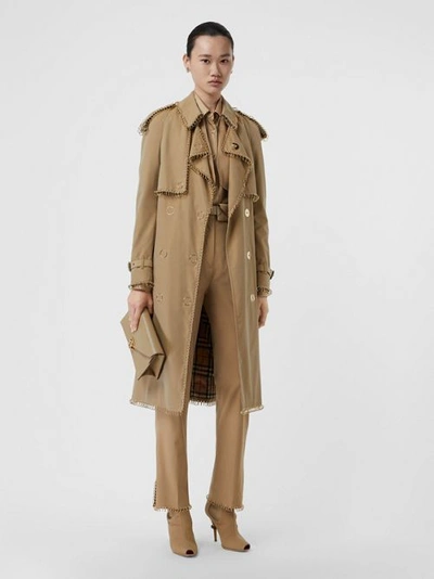 Shop Burberry Ring-pierced Cotton Gabardine Trench Coat In Pale Honey