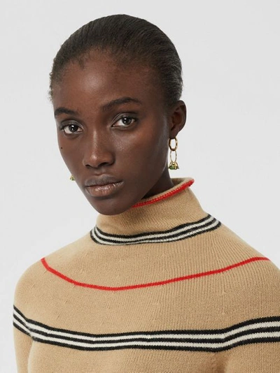 Shop Burberry Icon Stripe Cashmere Turtleneck Sweater In Archive Beige