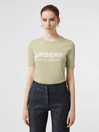Shop Burberry Logo Print Cotton T-shirt In Pale Apple Green