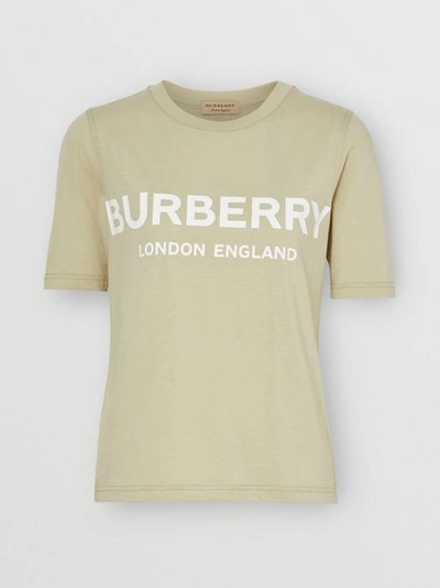 Shop Burberry Logo Print Cotton T-shirt In Pale Apple Green
