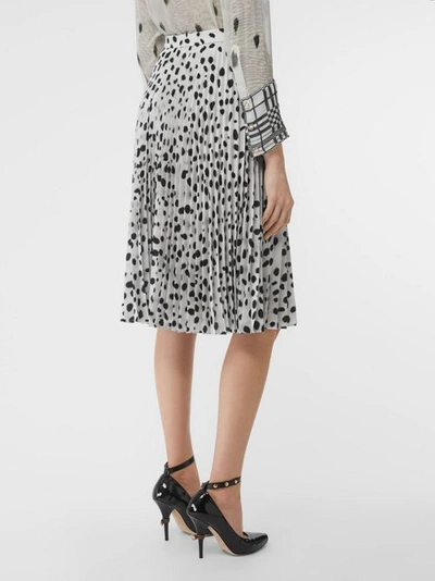 Shop Burberry Dalmatian Print Crepe Pleated Skirt In Black/white
