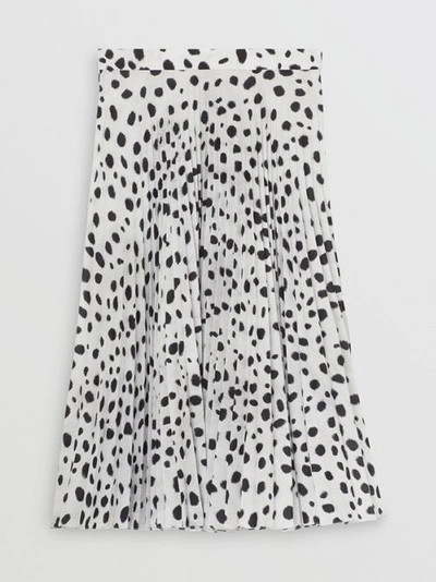 Shop Burberry Dalmatian Print Crepe Pleated Skirt In Black/white