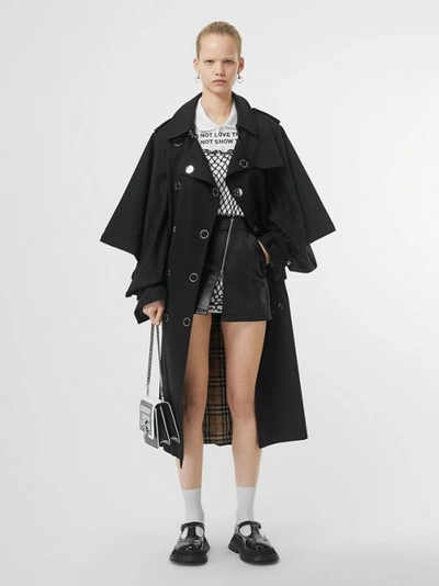 Shop Burberry Cape-style Sleeve Cotton Gabardine Trench Coat In Black