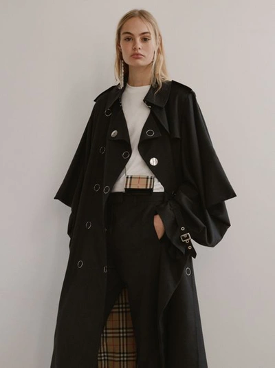 Shop Burberry Cape-style Sleeve Cotton Gabardine Trench Coat In Black