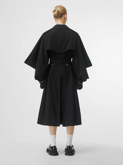 Shop Burberry Cape-style Sleeve Cotton Gabardine Trench Coat In Black