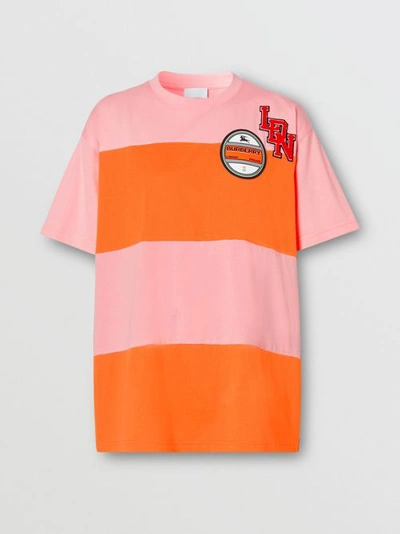 Shop Burberry Logo Graphic Panelled Cotton Oversized T-shirt In Candy Pink