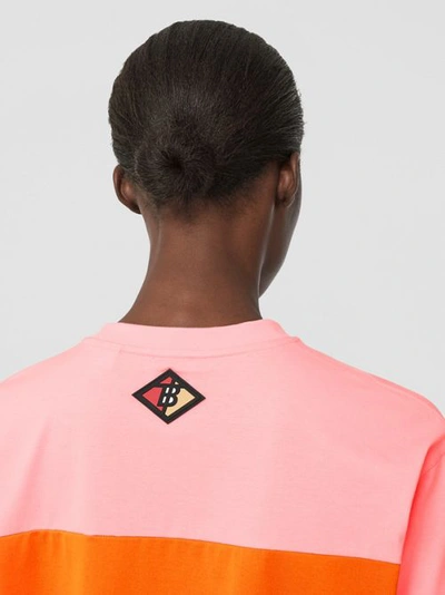 Shop Burberry Logo Graphic Panelled Cotton Oversized T-shirt In Candy Pink