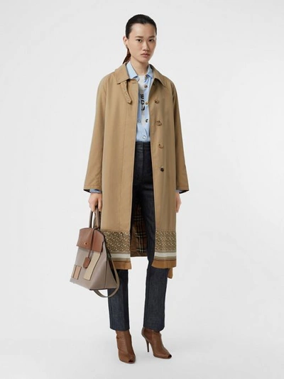 Shop Burberry Monogram Print Silk Panel Cotton Car Coat In Pale Honey