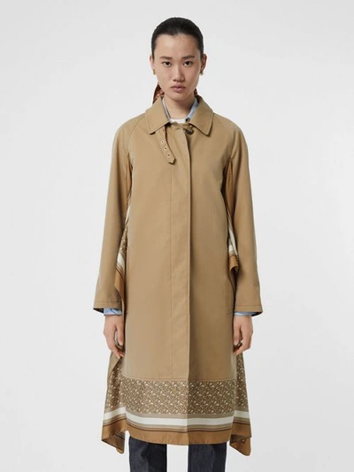 Shop Burberry Monogram Print Silk Panel Cotton Car Coat In Pale Honey