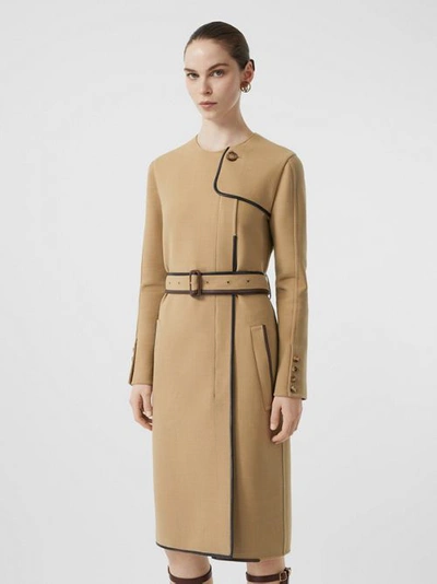 Burberry Women's Leather-trim Wool-blend Dress Coat In Honey | ModeSens