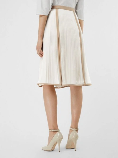 Shop Burberry Chiffon Panel Silk Pleated Skirt In Magnolia