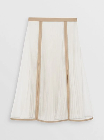 Shop Burberry Chiffon Panel Silk Pleated Skirt In Magnolia