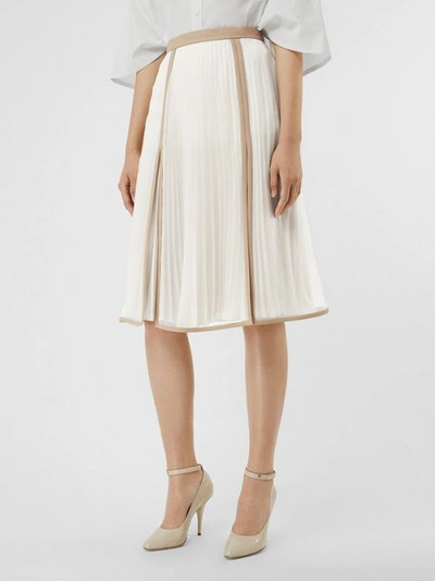 Shop Burberry Chiffon Panel Silk Pleated Skirt In Magnolia