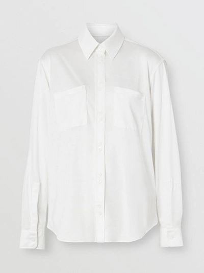Shop Burberry Silk Jersey Oversized Shirt In Natural White