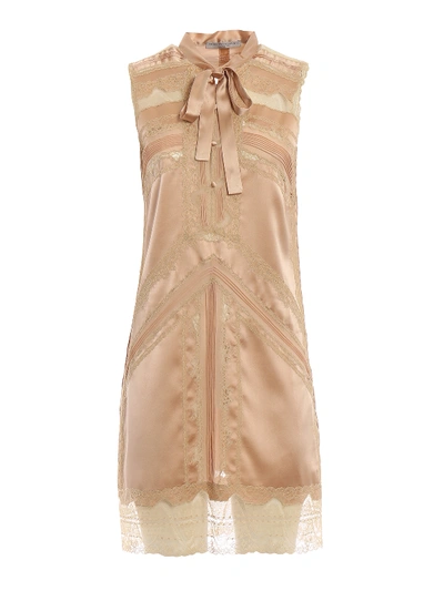 Shop Ermanno Scervino Lace And Silk Embellished Satin Short Dress In Dark Pink