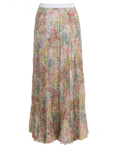 Shop Giambattista Valli Plisse Floral Maxi Skirt In Ivory