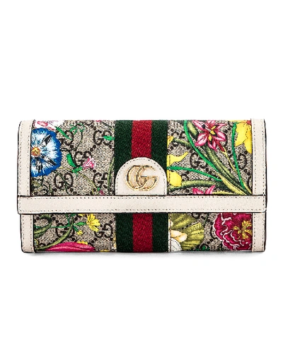 Shop Gucci Floral Continental Wallet In Beige Ebony & White