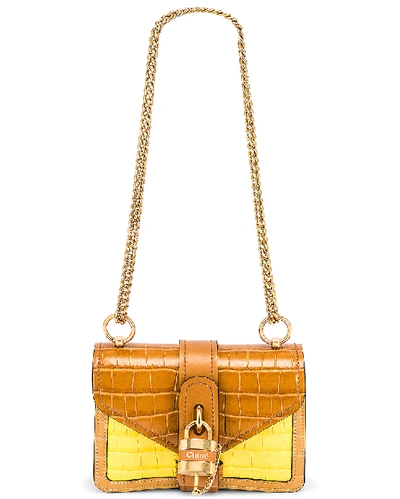 Shop Chloé Mini Aby Chain Tricolor Embossed Croc Shoulder Bag In Joyful Yellow