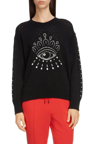 Shop Kenzo Beaded Eye Pointelle Cotton Sweater In Black