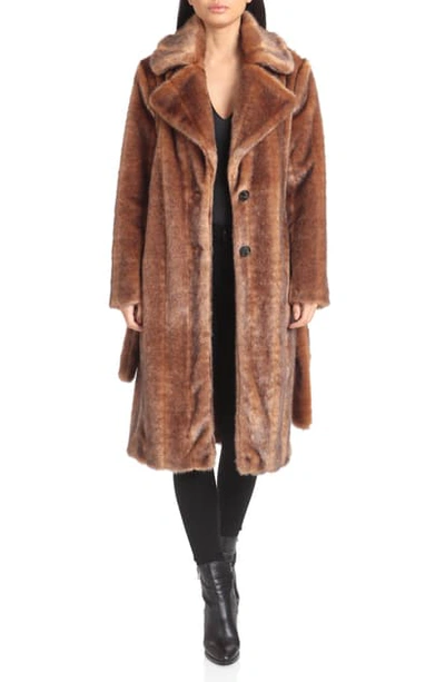 Shop Avec Les Filles Faux Mink Belted Coat In Light Brown