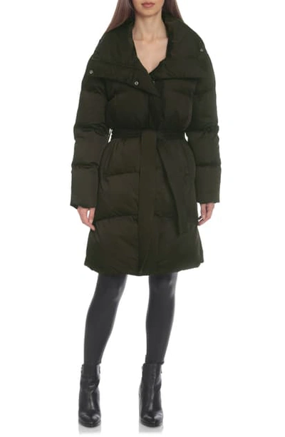 Shop Avec Les Filles Belted Puffer Coat In Dark Olive