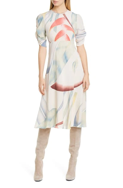 Shop Etro Watercolor Leaf Print Silk Midi Dress In White