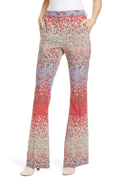 Shop Etro Degrade Floral Print Silk Flare Pants In Red