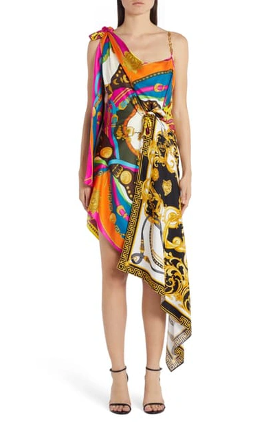 Shop Versace Chain Strap Mixed Print Dress In Multi
