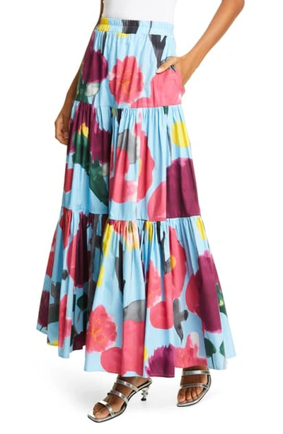 Shop La Doublej Big Print Convertible Tiered Cotton Maxi Skirt In Prom Azzurro