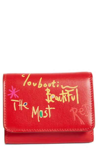 Shop Christian Louboutin Mini Loubigaga Calfskin Leather Wallet In Loubi/ Gold