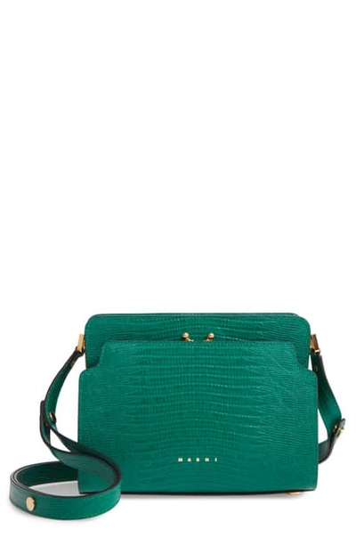 Shop Marni Trunk Reverse Lizard Embossed Leather Shoulder Bag In Jade/ Spring Green