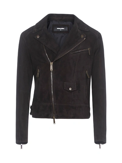 Shop Dsquared2 Suede Jacket Jacket In Dark Brown