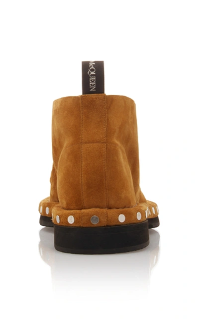 Shop Alexander Mcqueen Studded Suede And Leather Ankle Boots In Brown