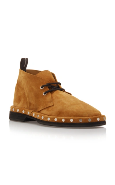 Shop Alexander Mcqueen Studded Suede And Leather Ankle Boots In Brown