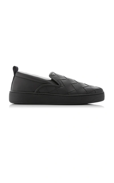 Shop Bottega Veneta Slip On Intrecciato Leather Sneakers In Black