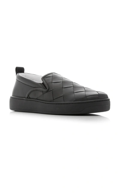 Shop Bottega Veneta Slip On Intrecciato Leather Sneakers In Black