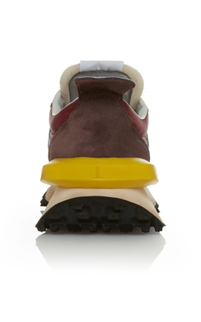 Shop Lanvin Distressed Suede-trimmed Leather Sneakers In Burgundy