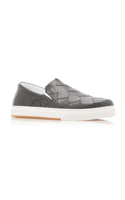 Shop Bottega Veneta Intrecciato Leather Slip-on Sneakers In Grey