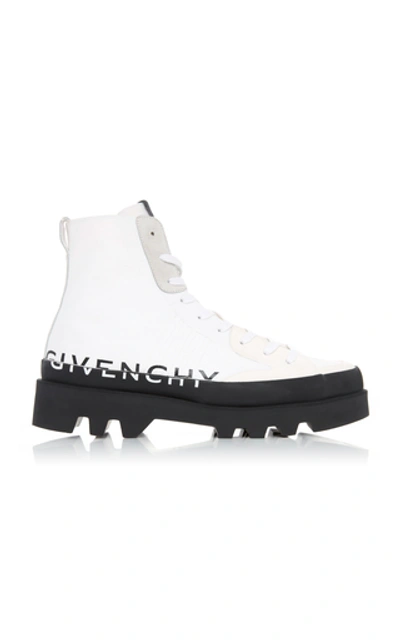 Shop Givenchy Clapham Suede-trimmed Canvas Ankle Boots In White