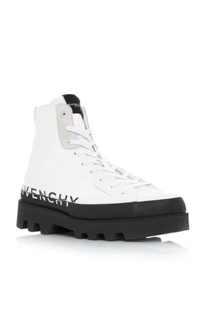 Shop Givenchy Clapham Suede-trimmed Canvas Ankle Boots In White