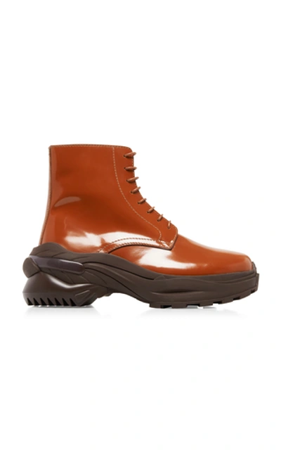 Shop Maison Margiela Chunky Leather Lace-up Boots In Brown