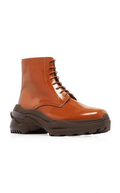 Shop Maison Margiela Chunky Leather Lace-up Boots In Brown