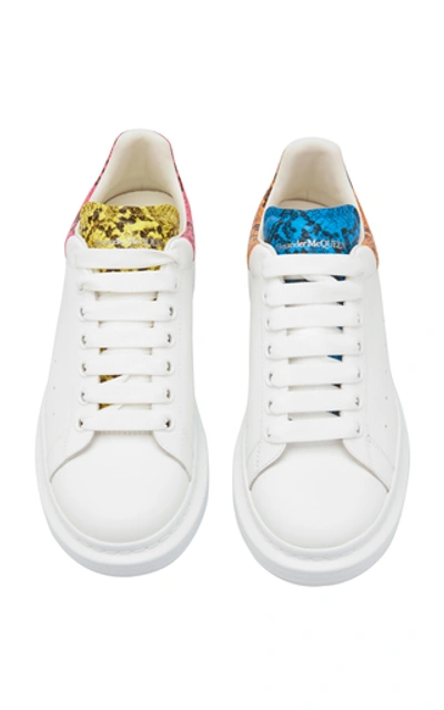 Shop Alexander Mcqueen Snake-effect Trimmed Leather Trainers In White