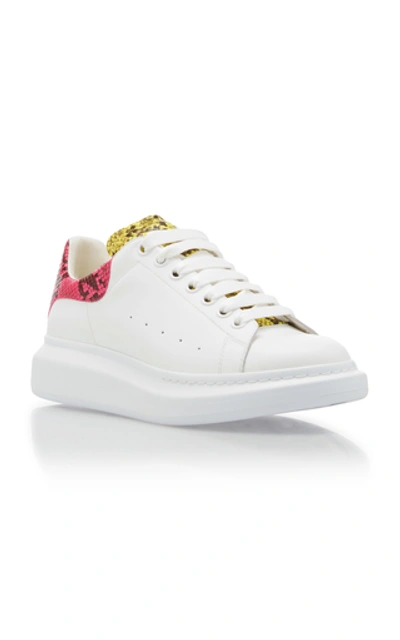 Shop Alexander Mcqueen Snake-effect Trimmed Leather Sneakers In White